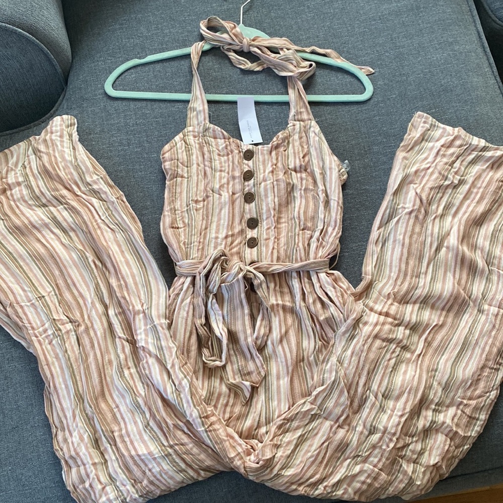 American Eagle Jumpsuit pastel striped size small halter brand new with tags